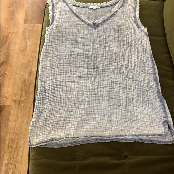 Tempo Paris Light Blue Frayed Sleeve Tank Size Small - Picture 7 of 7